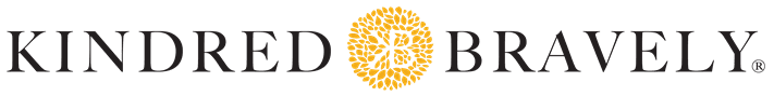 Logo of Kindred Bravely featuring the brand name in uppercase letters "KINDRED BRAVELY." The words are separated by a circular emblem with the letters "K B" intertwined in the center. The emblem, perfect for those pairing their postpartum leggings, is decorated with a pattern surrounding the letters.