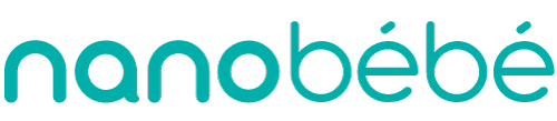 The image shows the logo for "nanobébé" in lowercase letters. The font is modern and rounded, and the color of the text is teal, perfectly aligning with their innovative approach from bottle to breastfed baby.